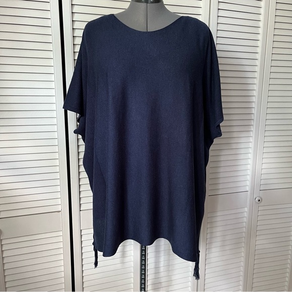 Esprit knit poncho sweater tassel detail Navy - Picture 4 of 11